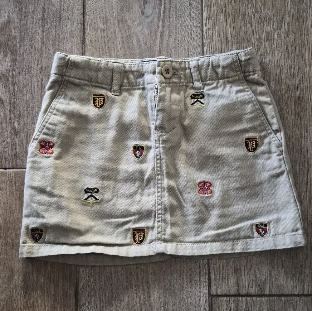 Polo Ralph Lauren Girls Khaki Preppy  Embroidered Skirt Size 4